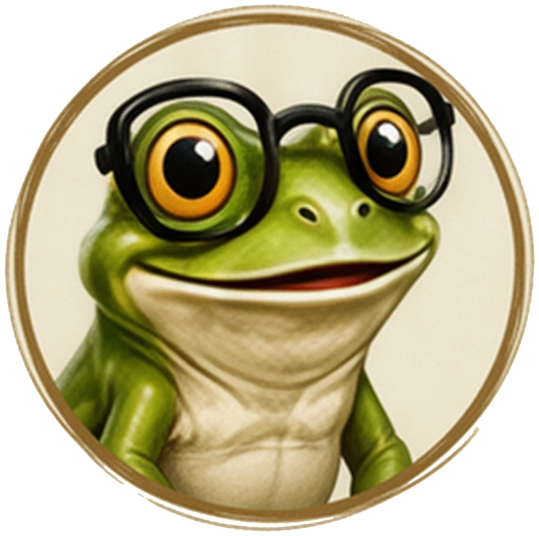Mr. E Science frog wearing glasses
