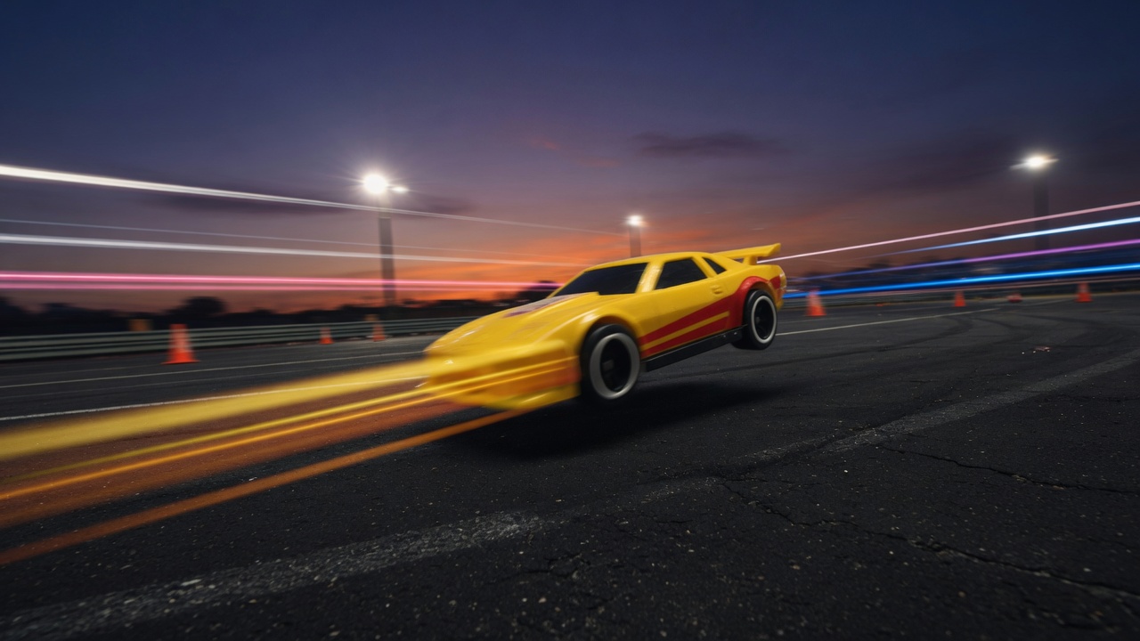 A race car frozen in motion
